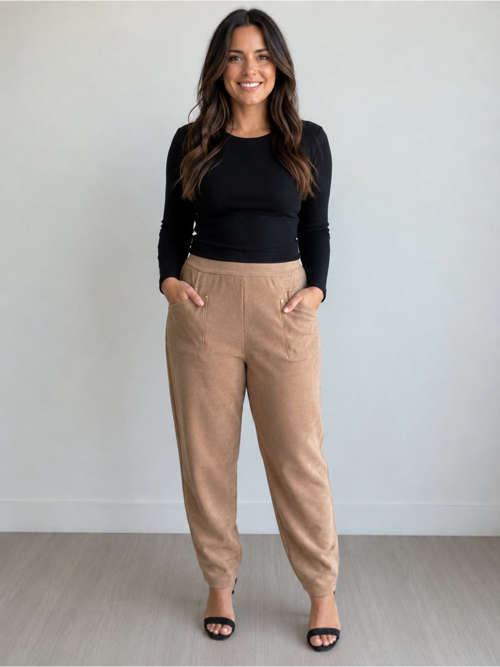 Lila Rose Suede Beige Fabric Pant.